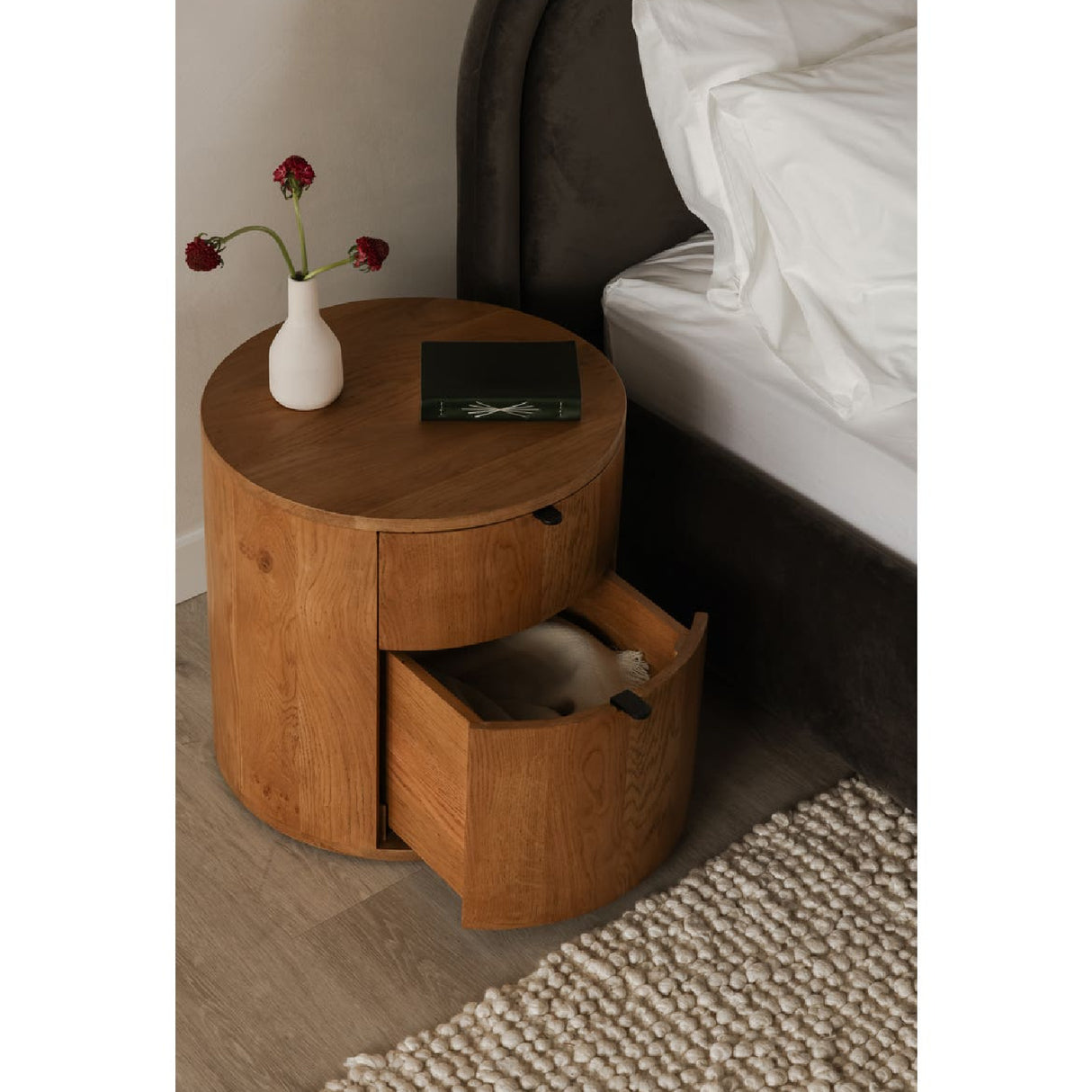 Modern European furniture - Natural Oak Round 2-Drawer Nightstand - www.oroa.com | Oroa.com