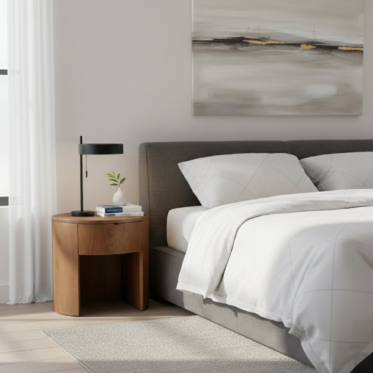 Modern European furniture - Oak Round 1-Drawer Nightstand - www.oroa.com | Oroa.com