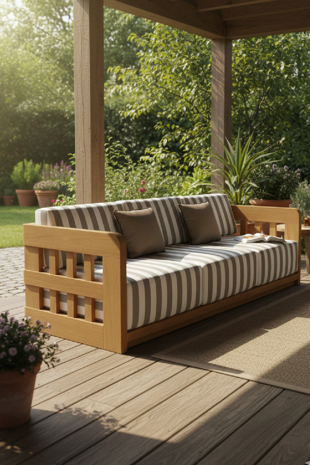 Modern European furniture - Stripe Cushioned Outdoor Sofa - www.oroa.com | Oroa.com
