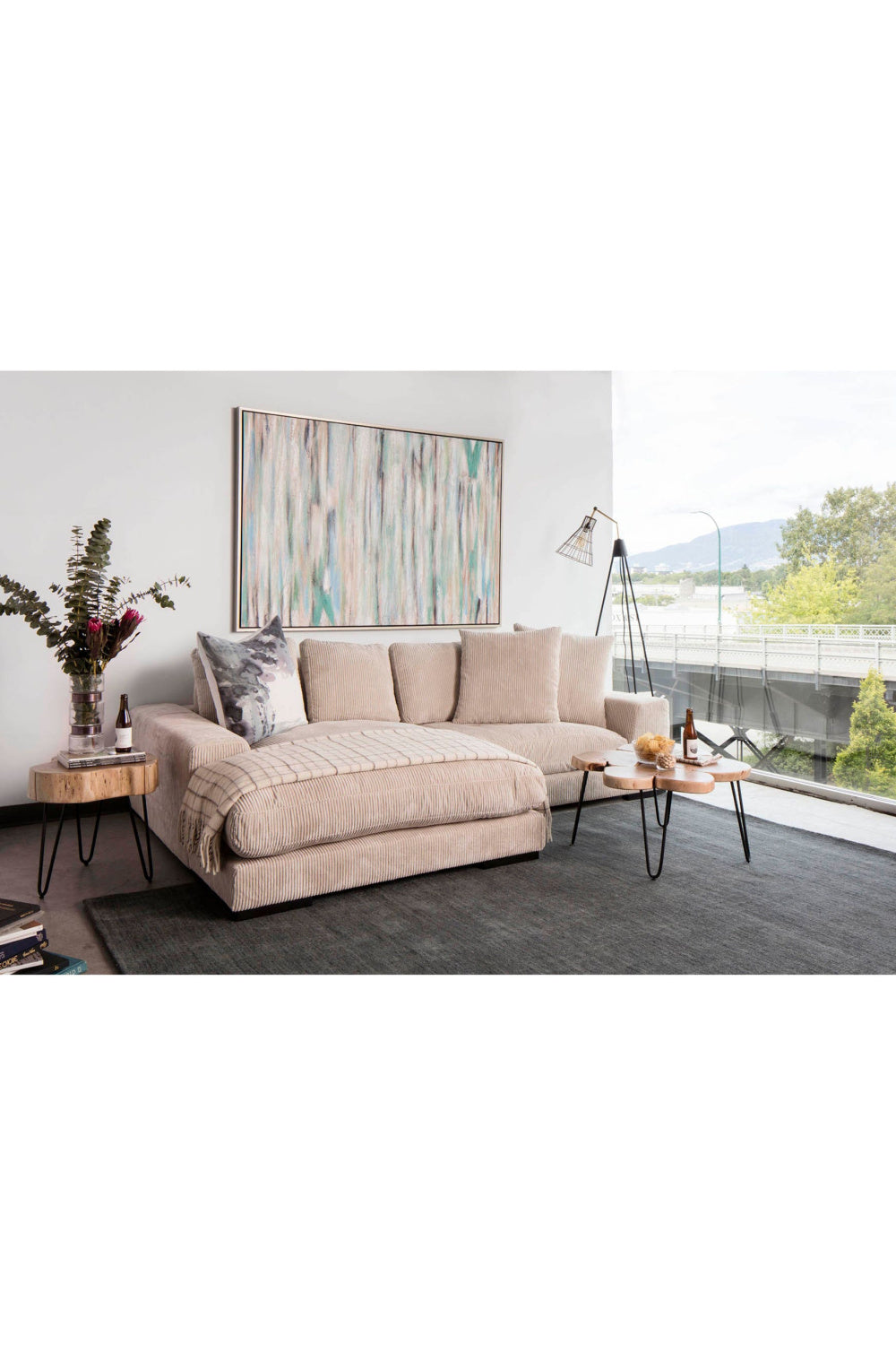 Modern European furniture - White Ribbed Fabric Sectional Sofa - www.oroa.com | Oroa.com