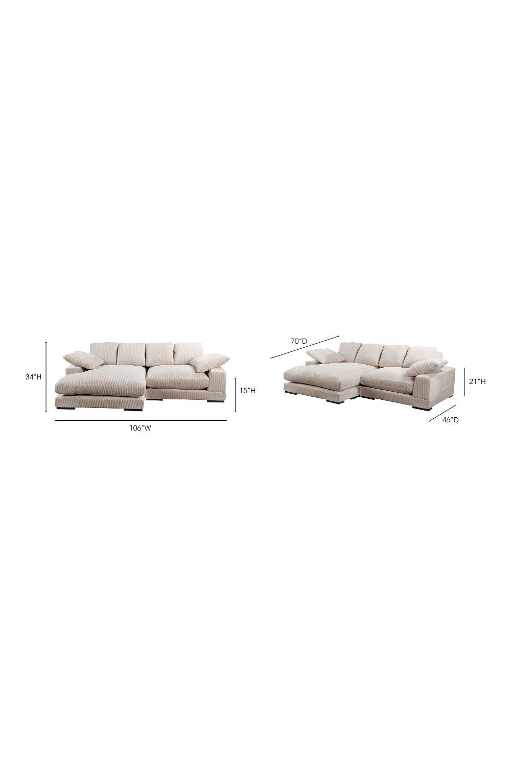 Modern European furniture - White Ribbed Fabric Sectional Sofa - www.oroa.com | Oroa.com