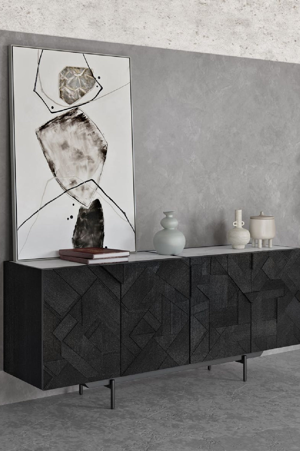 Modern European furniture - Carved Black Mango Wood Sideboard - www.oroa.com | Oroa.com