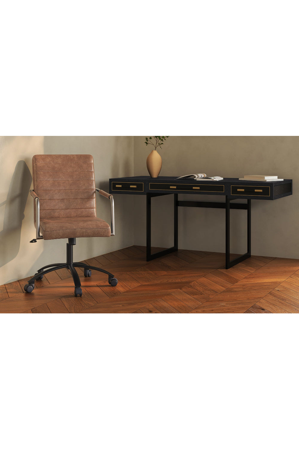 Modern European furniture - Black Vegan Leather 3-Drawer Desk - www.oroa.com | Oroa.com