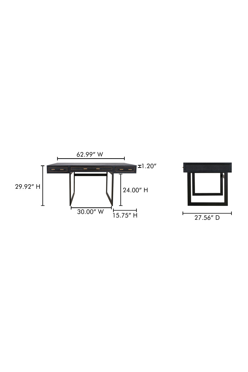 Modern European furniture - Black Vegan Leather 3-Drawer Desk - www.oroa.com | Oroa.com