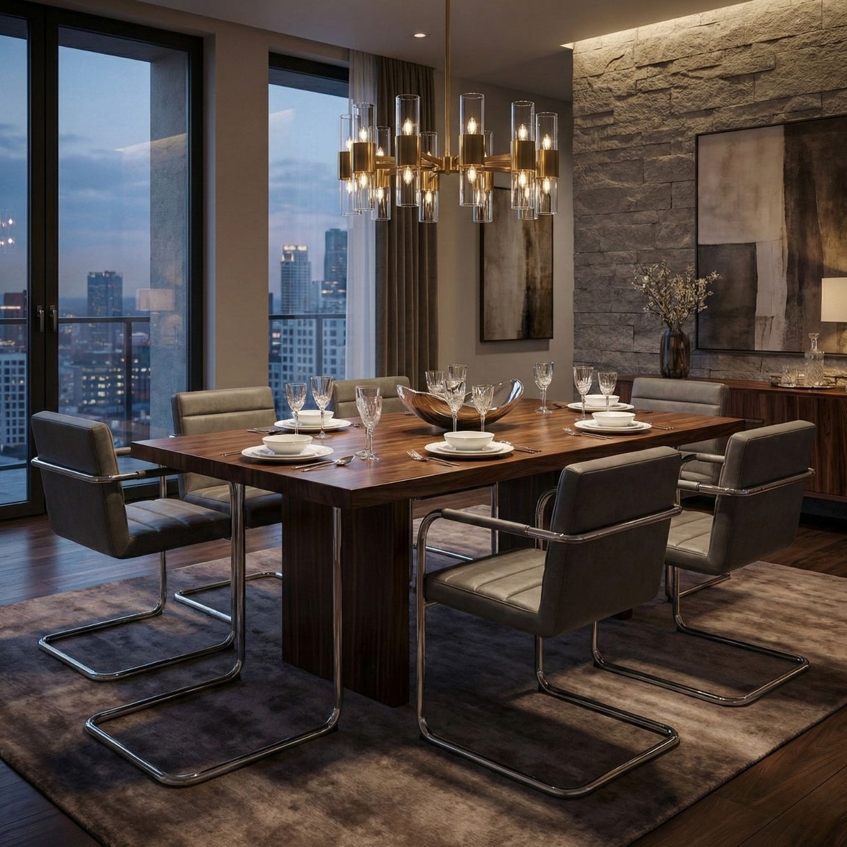 Cantilevered Brown Leather Dining Chairs (2) | Oroa.com