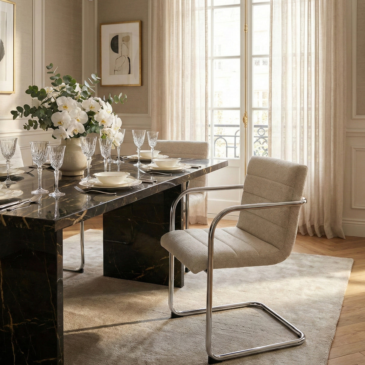Modern European furniture - Channeled Cantilever Dining Chairs (2) - www.oroa.com | Oroa.com