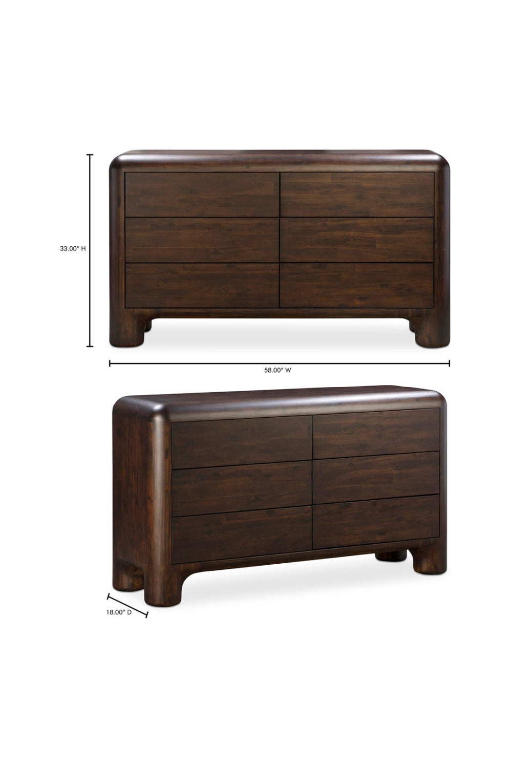 Modern European furniture - Brown Acacia 6-Drawer Dresser - www.oroa.com | Oroa.com