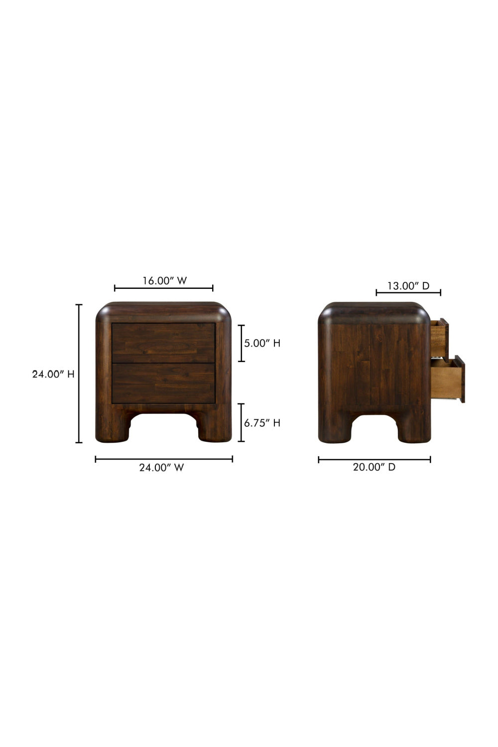 Brown Acacia 2-Drawer Nightstand | Oroa.com