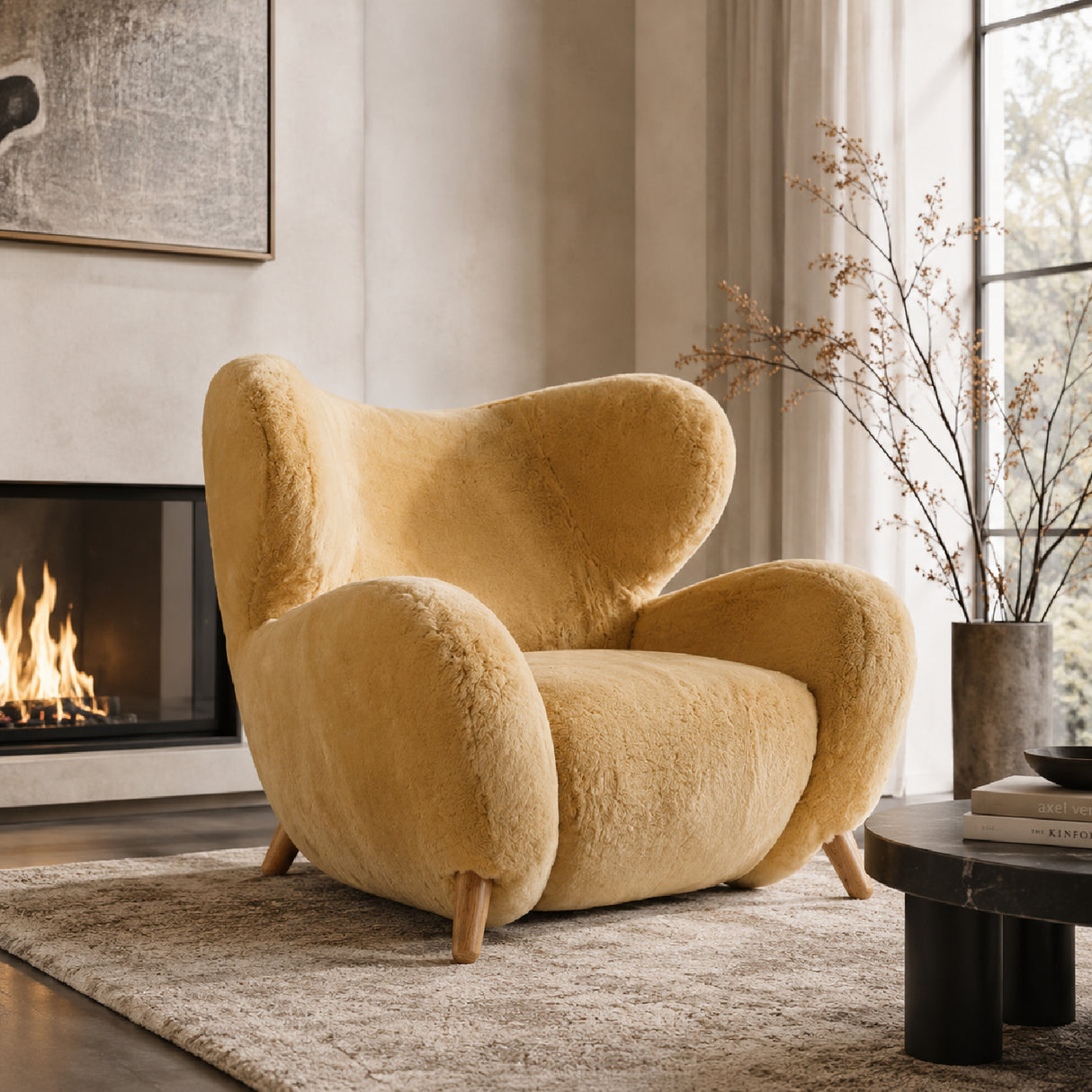 Beige Sheepskin Lounge Armchair | Oroa.com