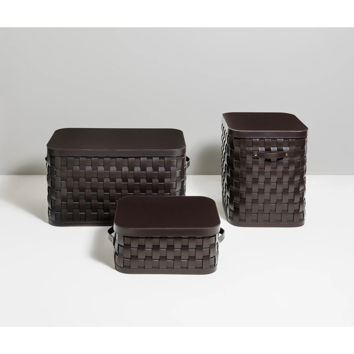 Rectangular Woven Leather Lidded Basket S | Oroa.com
