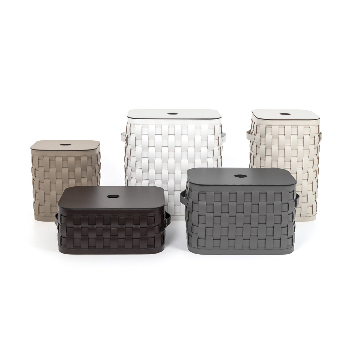 Flat Lidded Leather Square Basket L | Oroa.com