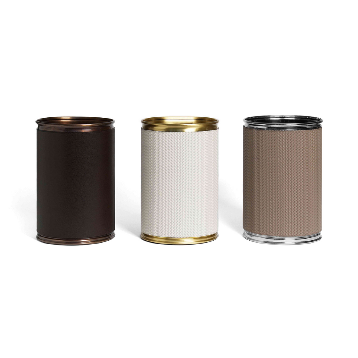 Leather Covered Round Metal Bin | Oroa.com
