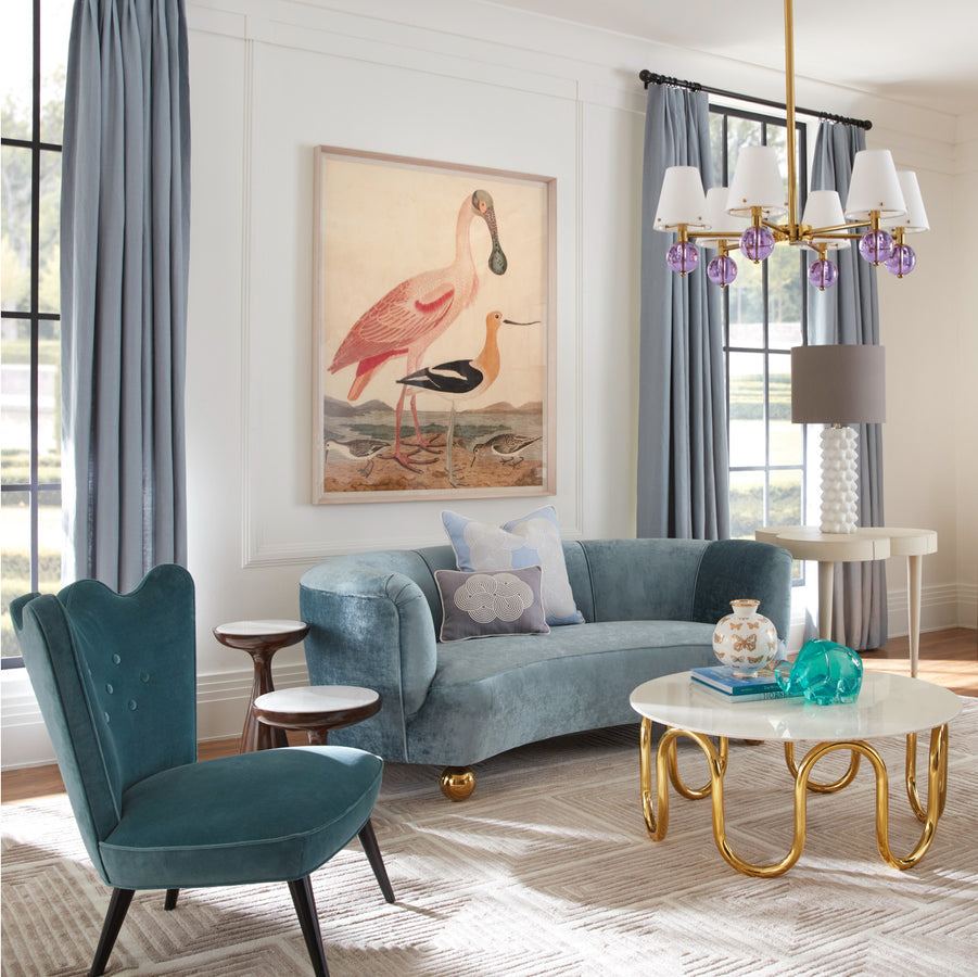 Brass Orb Feet Curved Sofa | Oroa.com