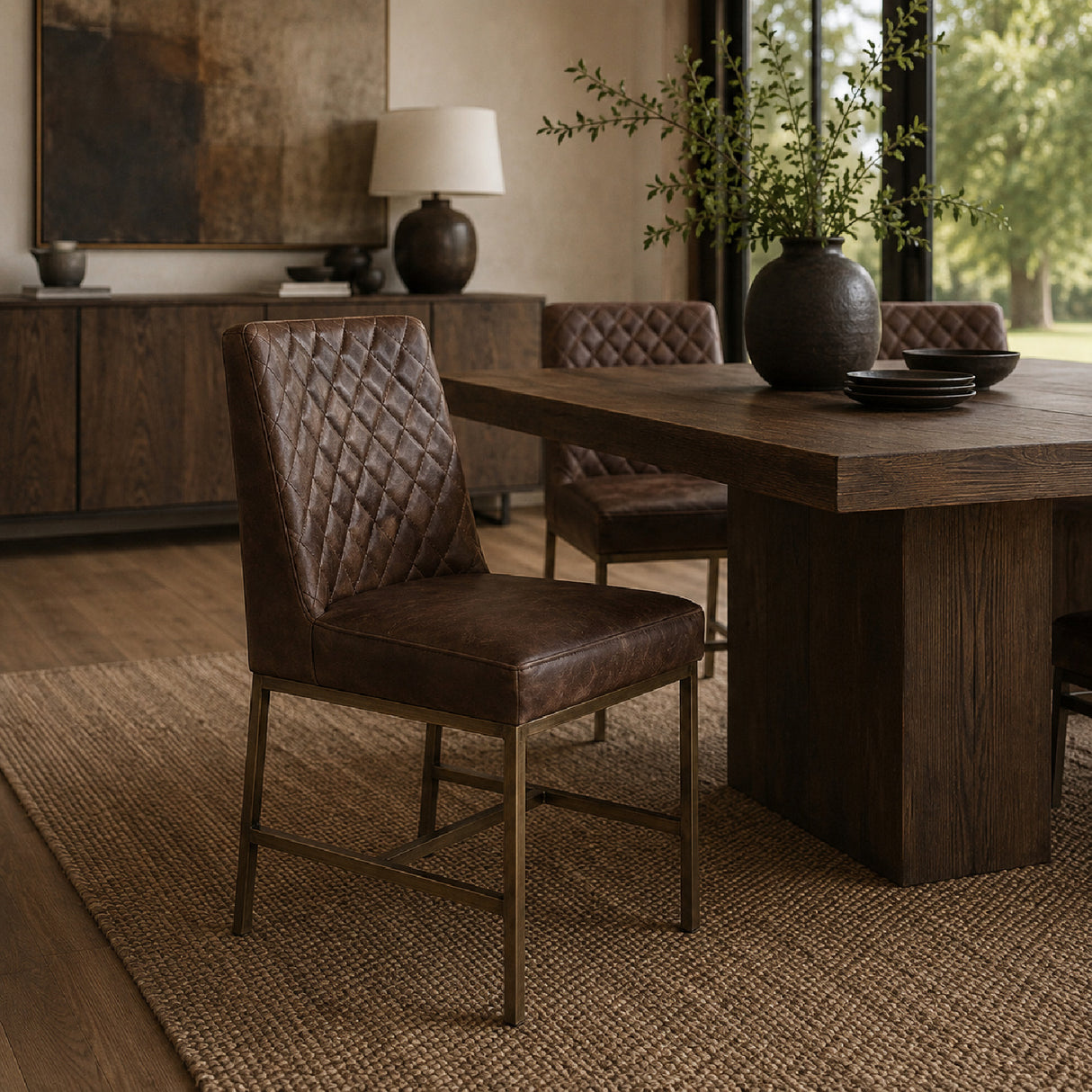 Modern European furniture - Diamond-Stitched Leather-Inspired Dining Chairs (2) - www.oroa.com | Oroa.com