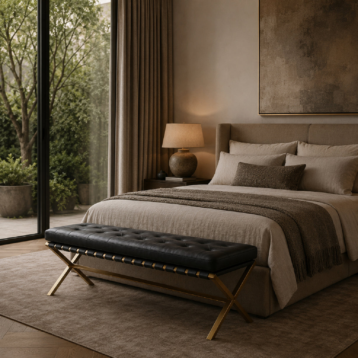 Modern European furniture - Button Tufted Leather Bench - www.oroa.com | Oroa.com