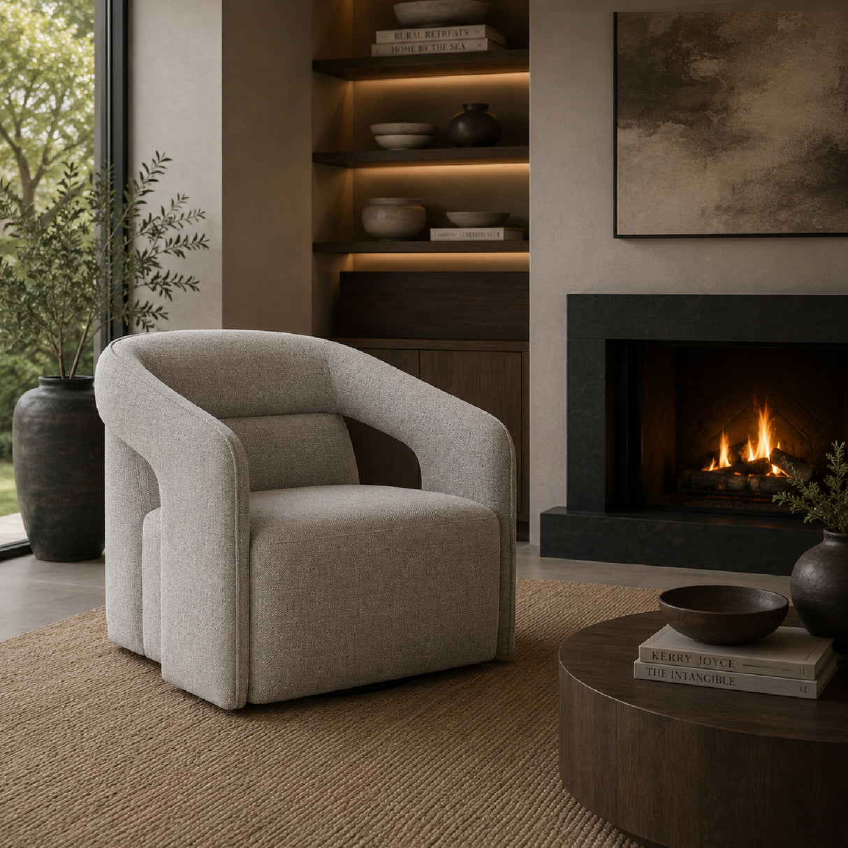 Modern European furniture - Fabric Upholstered Swivel Lounge Chair - www.oroa.com | Oroa.com