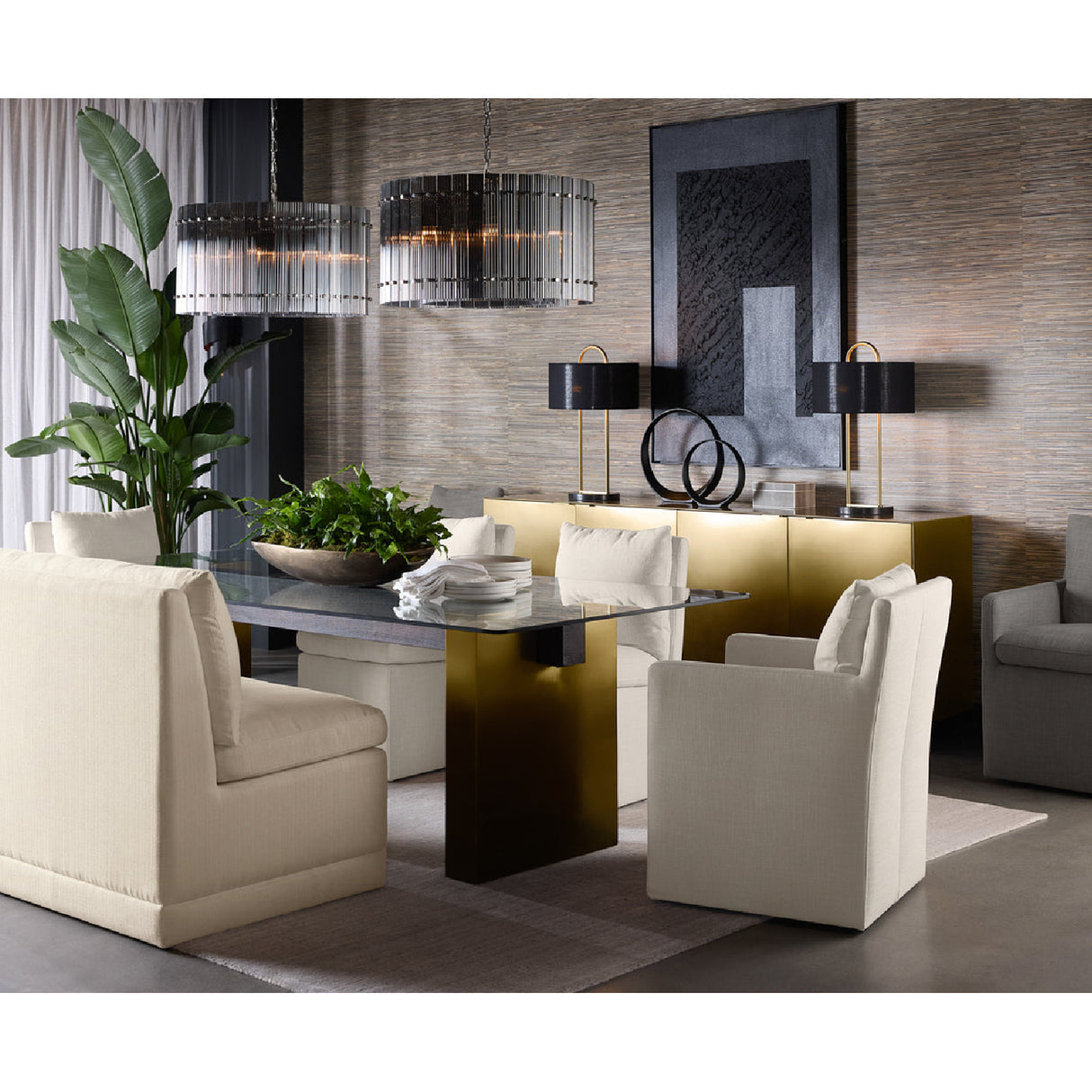 Modern European furniture - White Linen Wheeled Dining Chair - www.oroa.com | Oroa.com