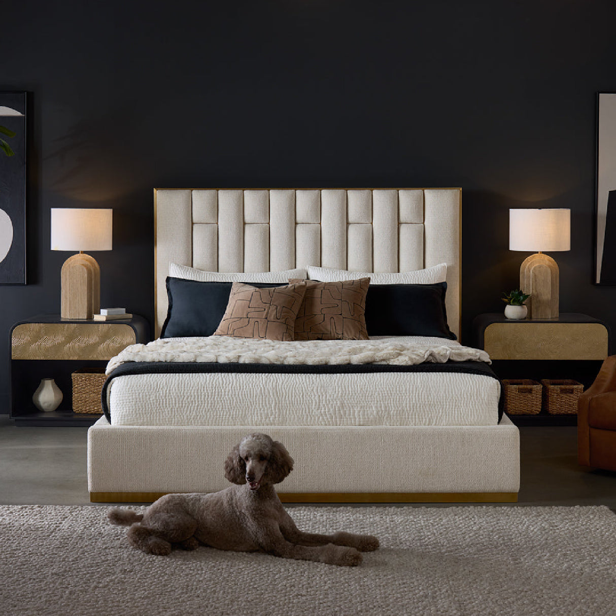Modern European furniture - Channeled Cream King Bed - www.oroa.com | Oroa.com