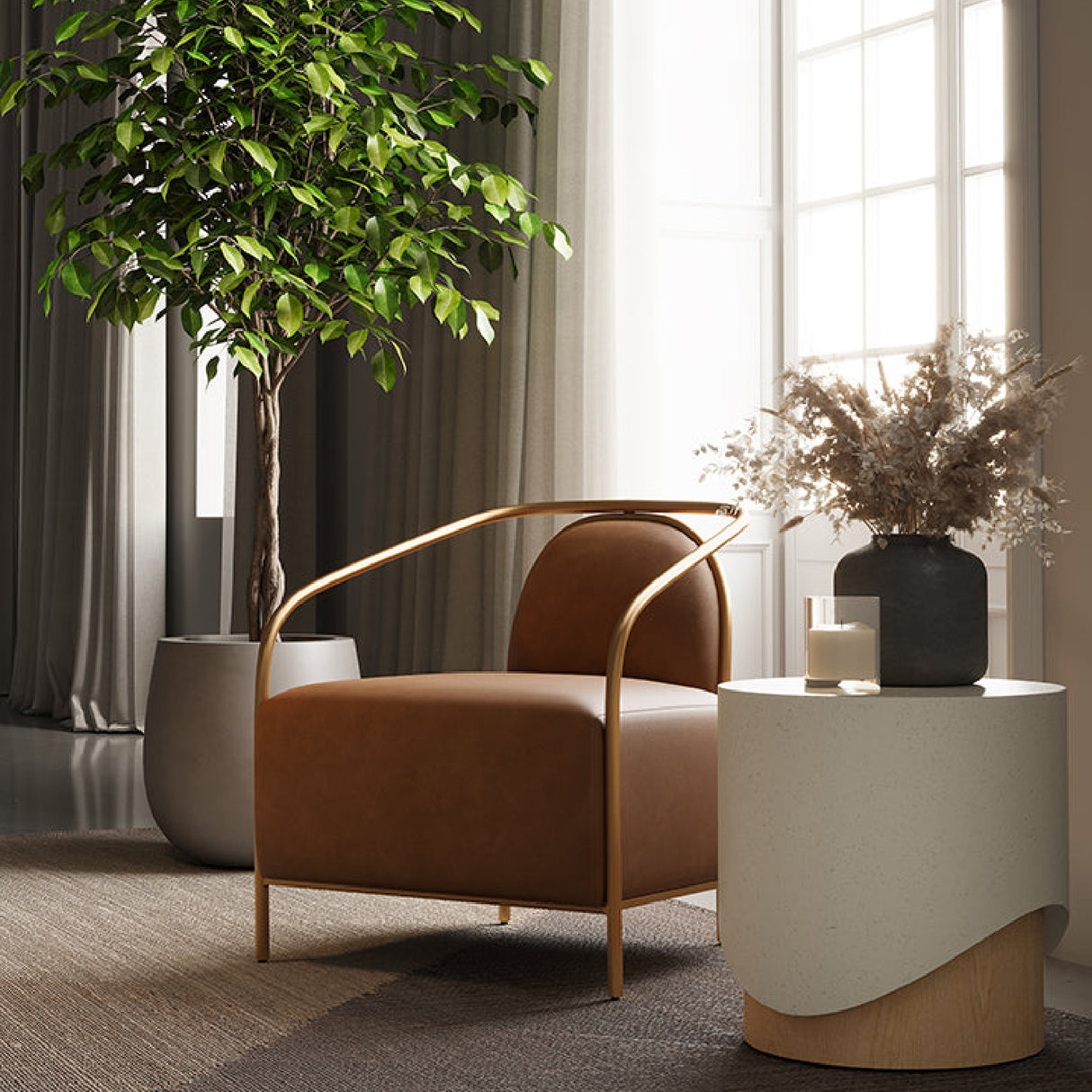 Modern European furniture - Gold Framed Leather Lounge Chair - www.oroa.com | Oroa.com