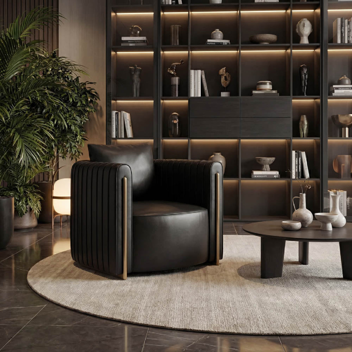 Modern European furniture - Leather Channel-Piped Lounge Chair - www.oroa.com | Oroa.com