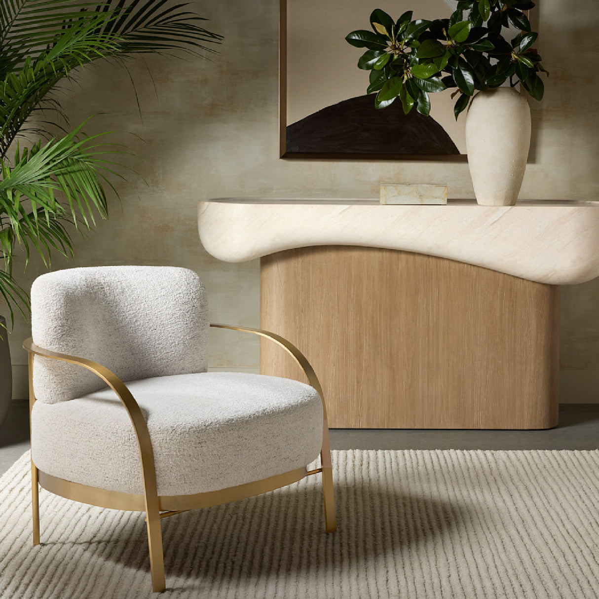 Modern European furniture - Gold Framed Fabric Lounge Chair - www.oroa.com | Oroa.com