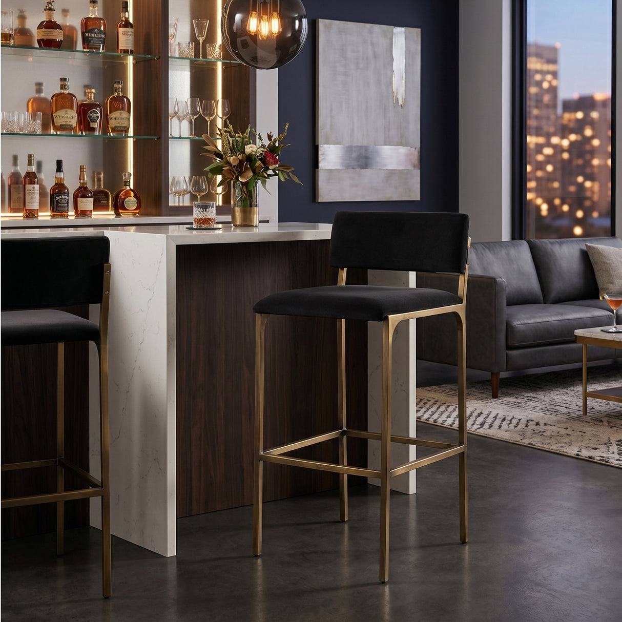 Modern European furniture - Black Fabric Bar Stool - www.oroa.com | Oroa.com