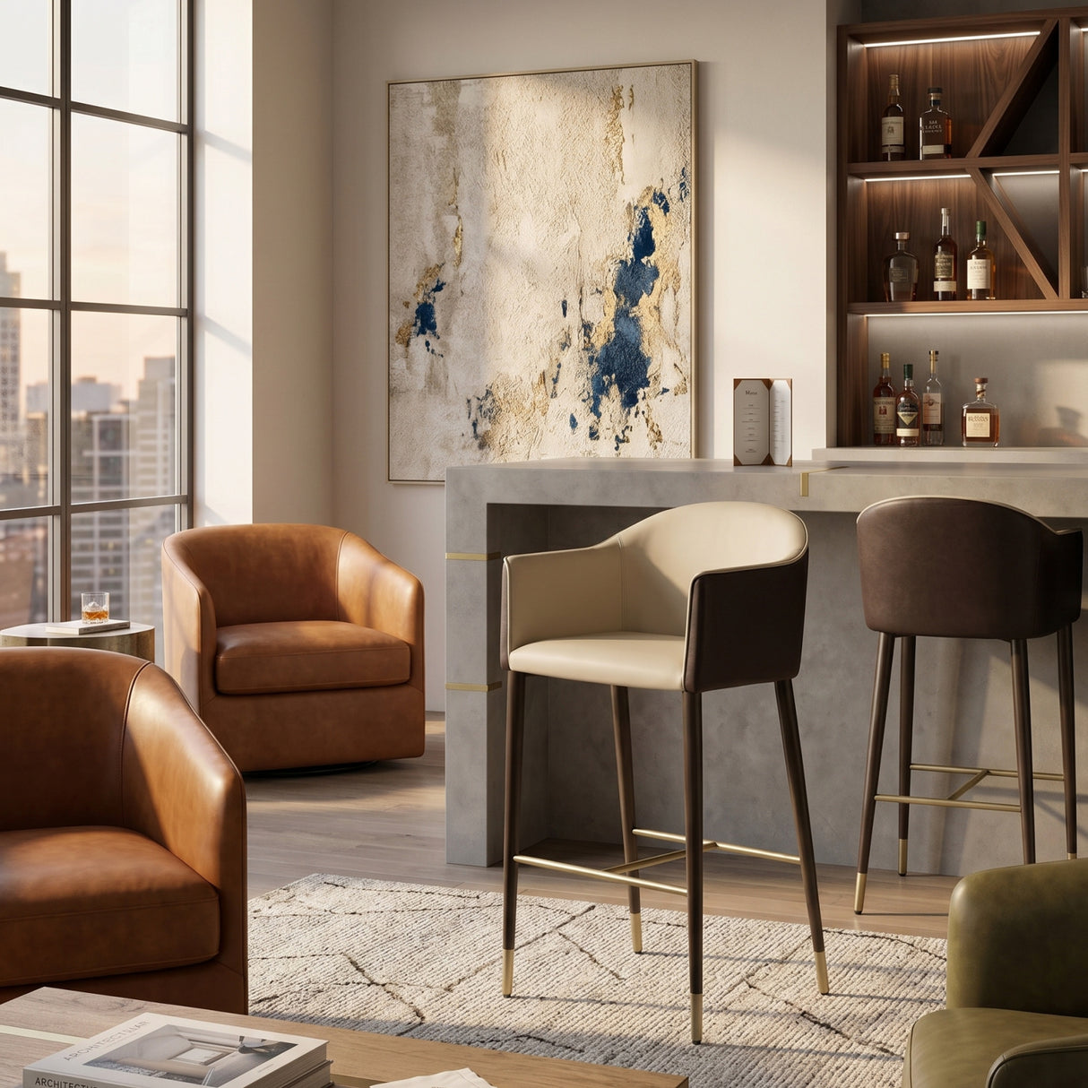 Modern European furniture - Cream Leather Bar Stool - www.oroa.com | Oroa.com