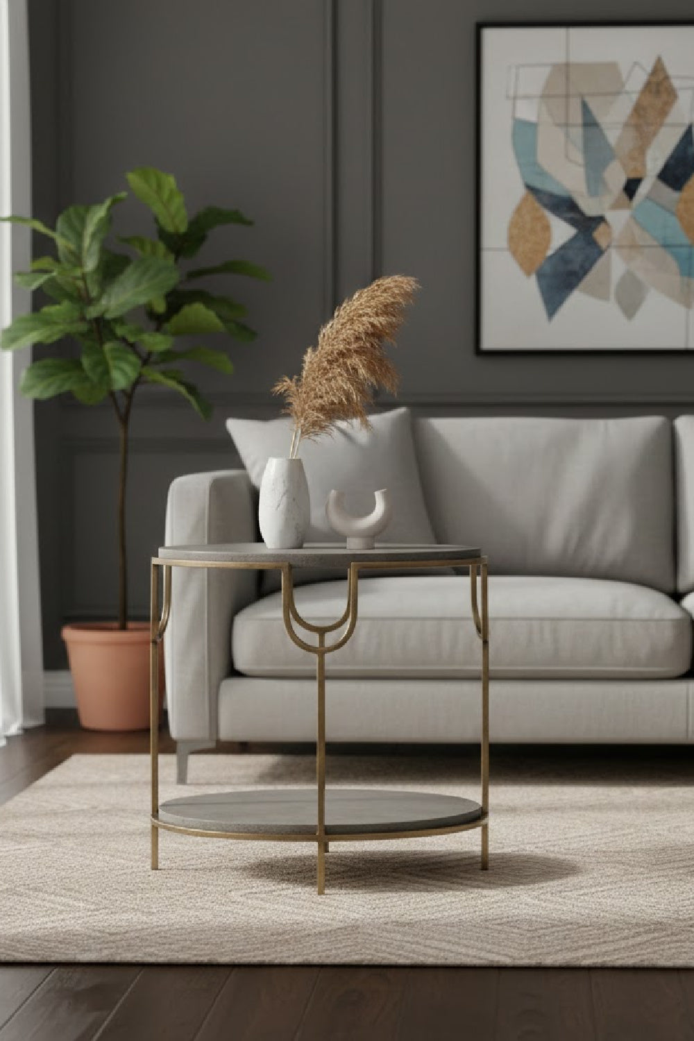 Modern European furniture - Oval Gray Concrete Side Table - www.oroa.com | Oroa.com