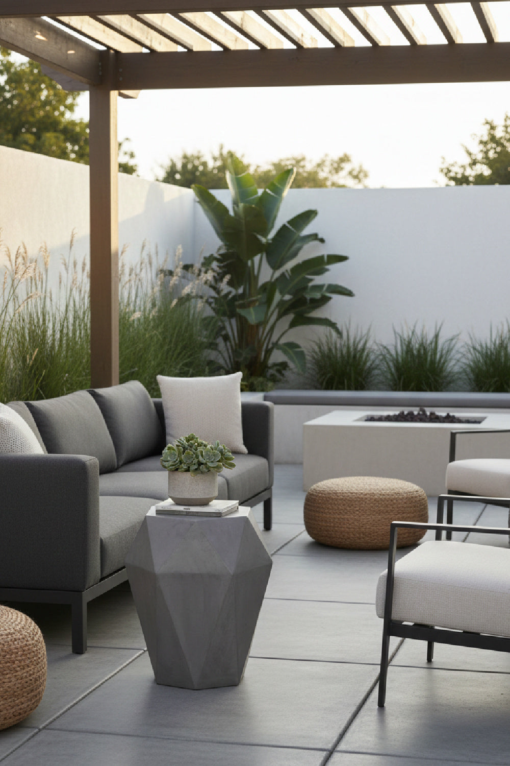 Modern European furniture - Gray Faceted Indoor/Outdoor End Table - www.oroa.com | Oroa.com