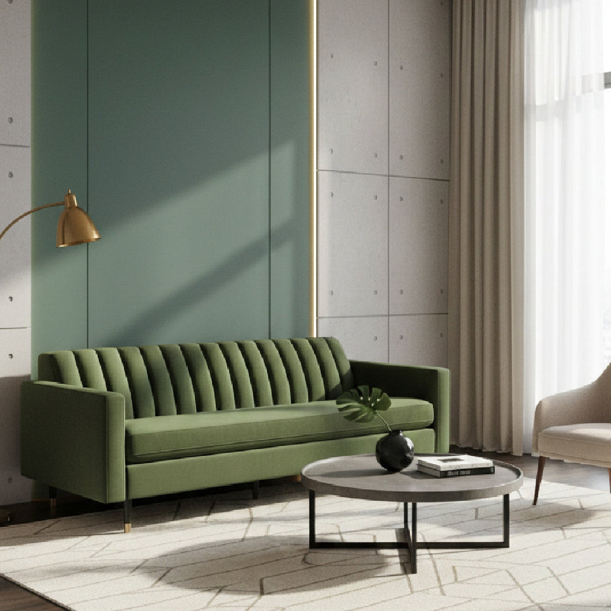 Modern European furniture - Channeled Green Velvet Sofa - www.oroa.com | Oroa.com