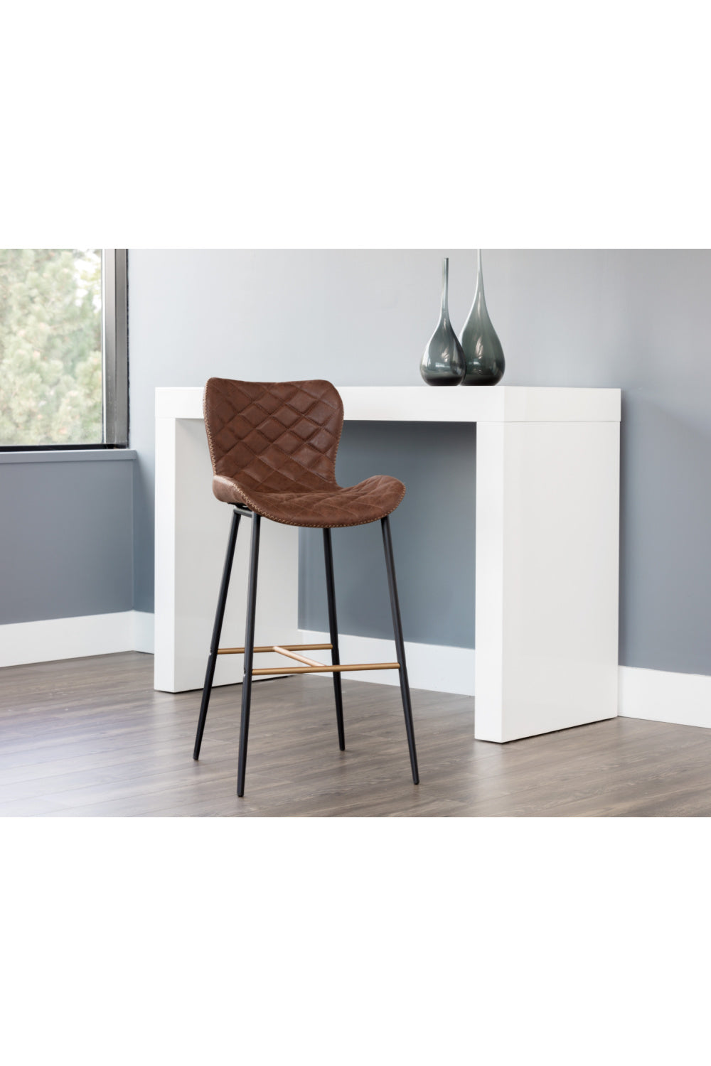 Modern European furniture - Diamond-Stitched Leather Look Bar Stools (2) - www.oroa.com | Oroa.com