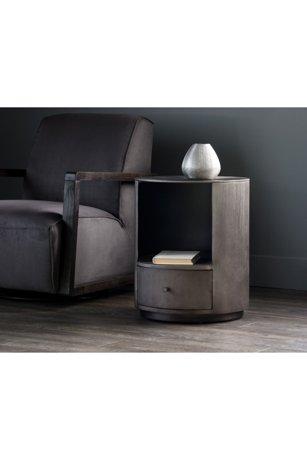 Modern European furniture - Round Gunmetal 1-Drawer Nightstand - www.oroa.com | Oroa.com