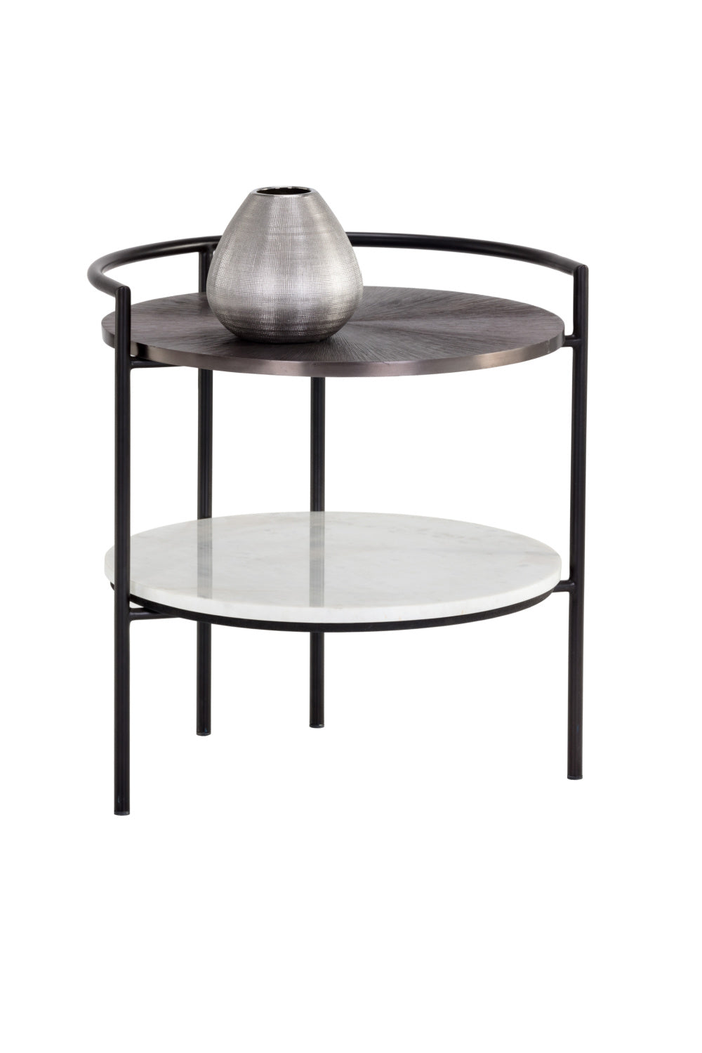 Modern European furniture - Round Gunmetal & Marble Nightstand - www.oroa.com | Oroa.com