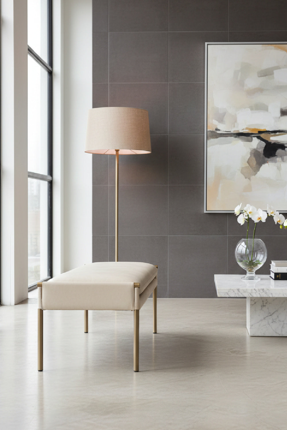 Modern European furniture - Brass Frame Modern Bench - www.oroa.com | Oroa.com