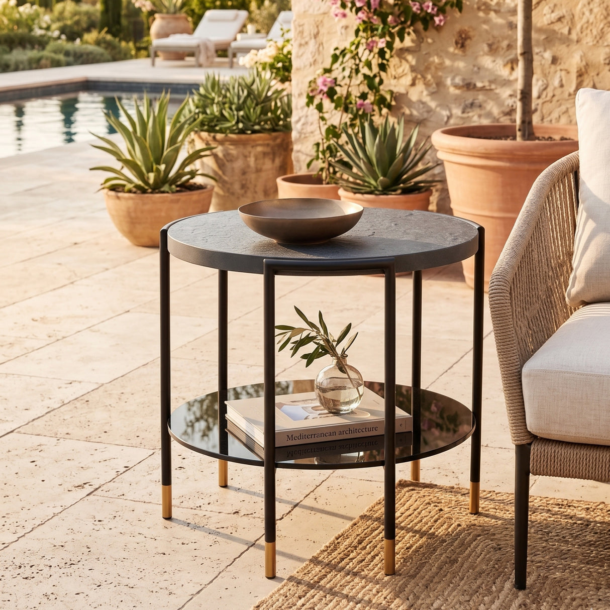 Black 2-Layer Indoor/Outdoor Side Table | Oroa.com
