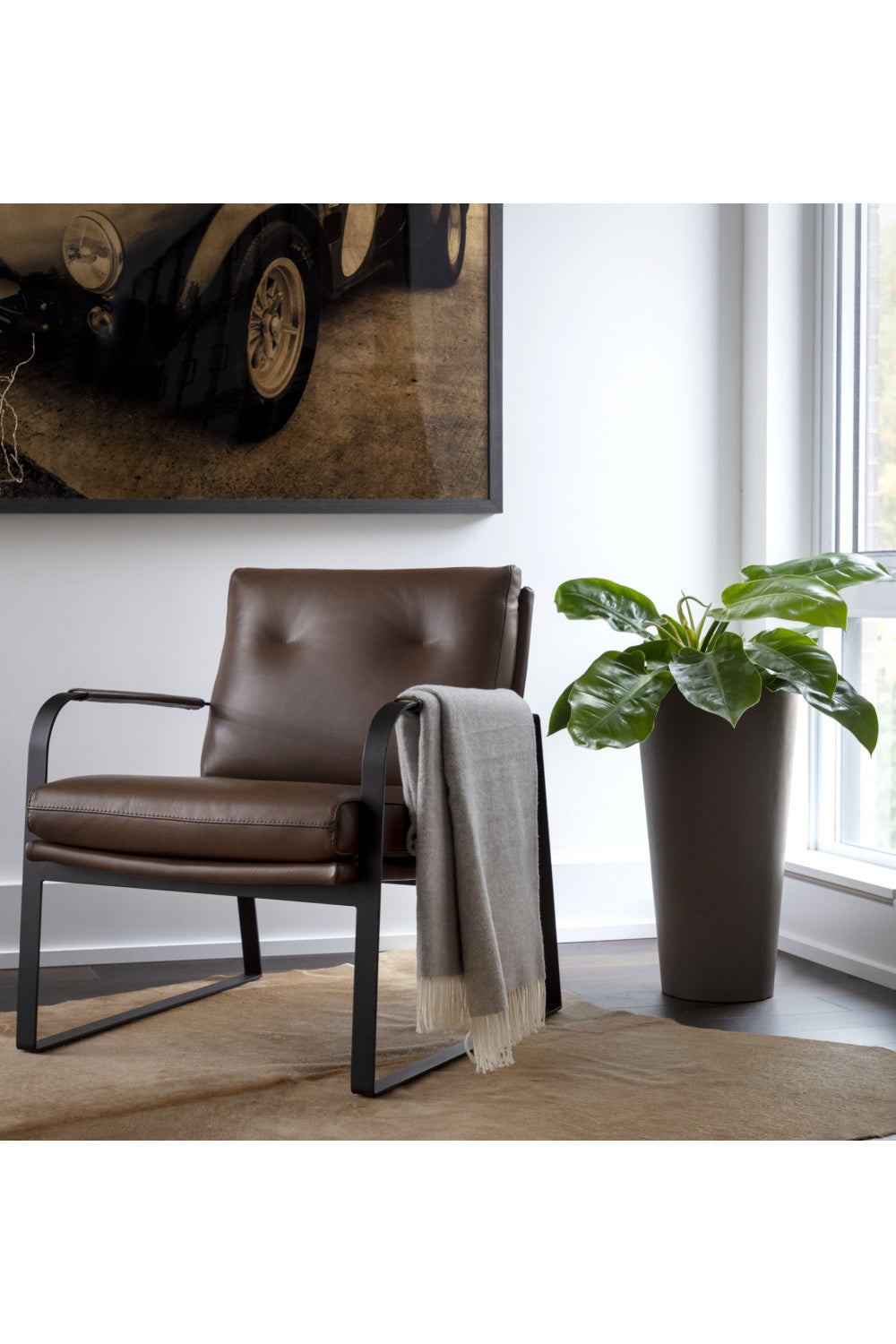 Modern European furniture - Brown Leather Industrial Lounge Chair - www.oroa.com | Oroa.com
