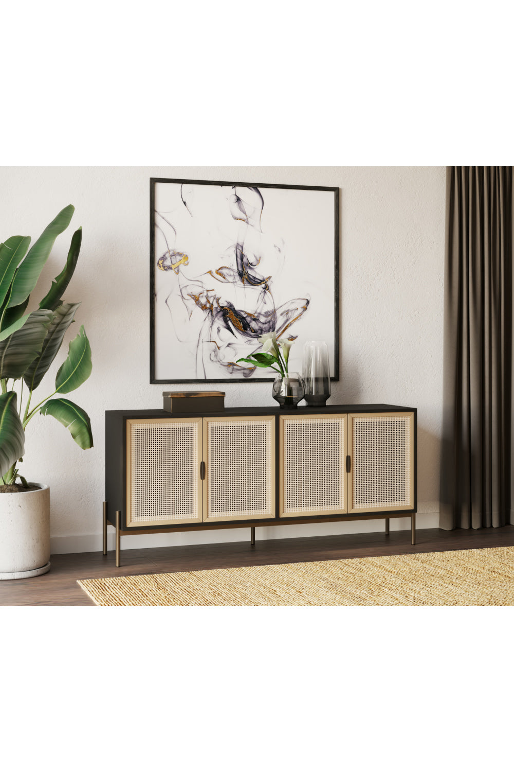 Modern European furniture - Natural Rattan 4-Door Sideboard - www.oroa.com | Oroa.com
