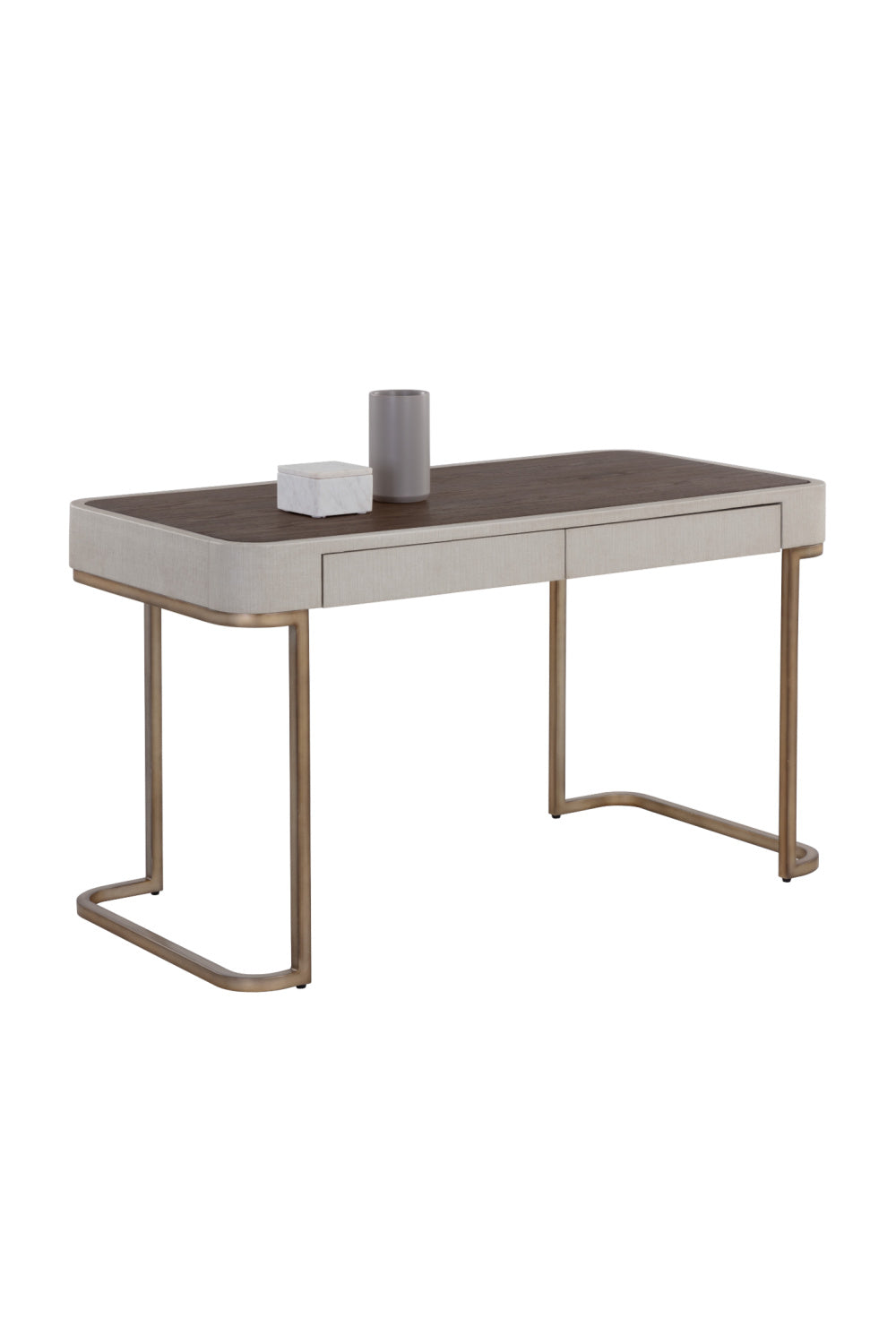 Modern European furniture - Cream Leather Look 2-Drawer Desk - www.oroa.com | Oroa.com