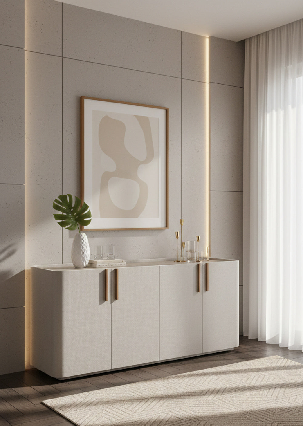 Modern European furniture - Cream Leather 4-Door Sideboard - www.oroa.com | Oroa.com