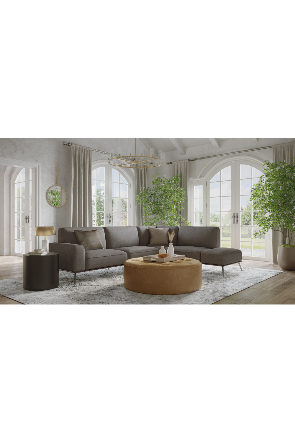 Modern European furniture - Brown Leather Round Ottoman - www.oroa.com | Oroa.com