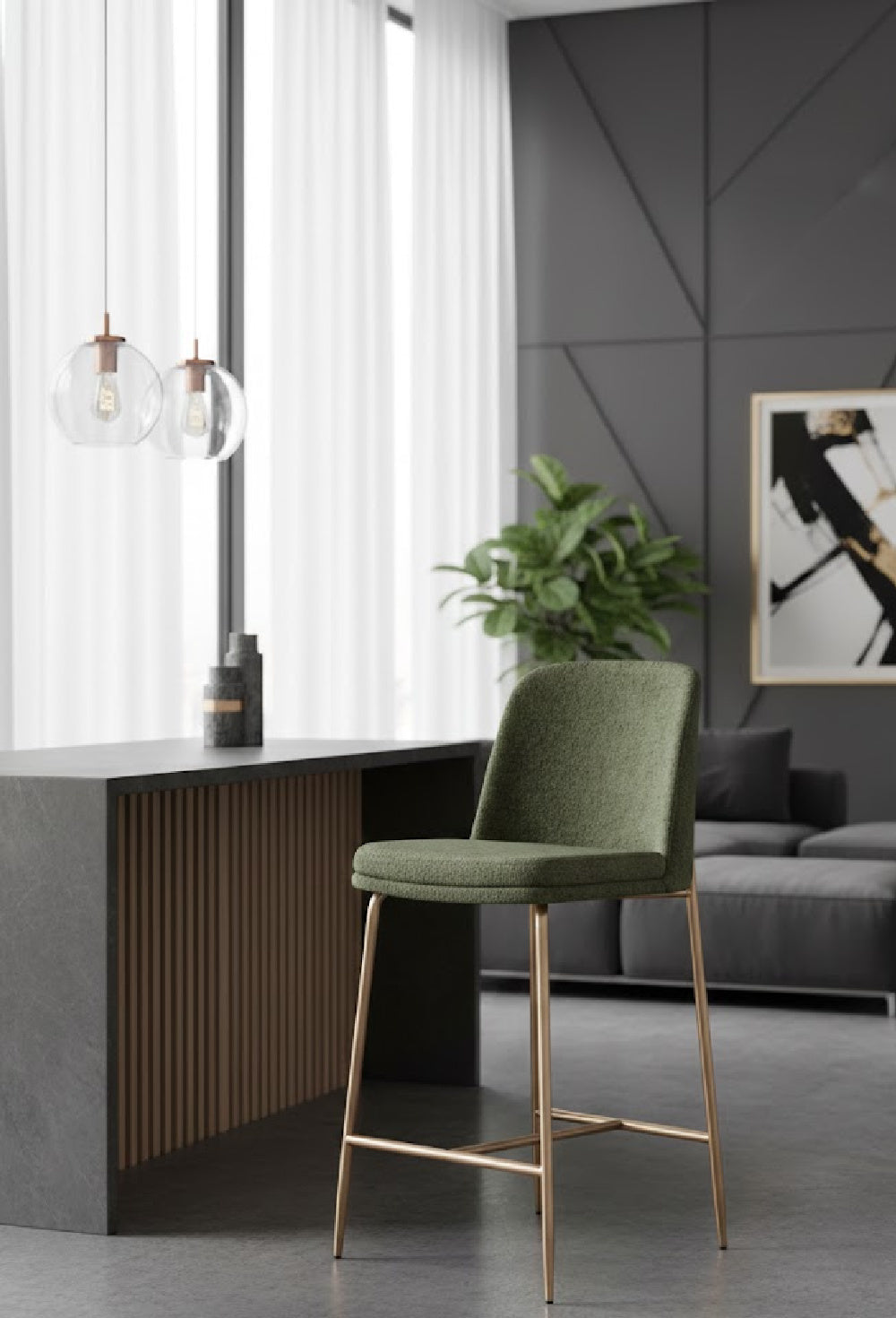 Modern European furniture - Antique Brass Fabric Counter Stool - www.oroa.com | Oroa.com