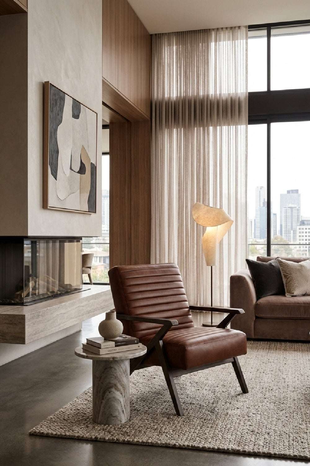 Modern European furniture - Brown Leather Channeled Lounge Chair - www.oroa.com | Oroa.com