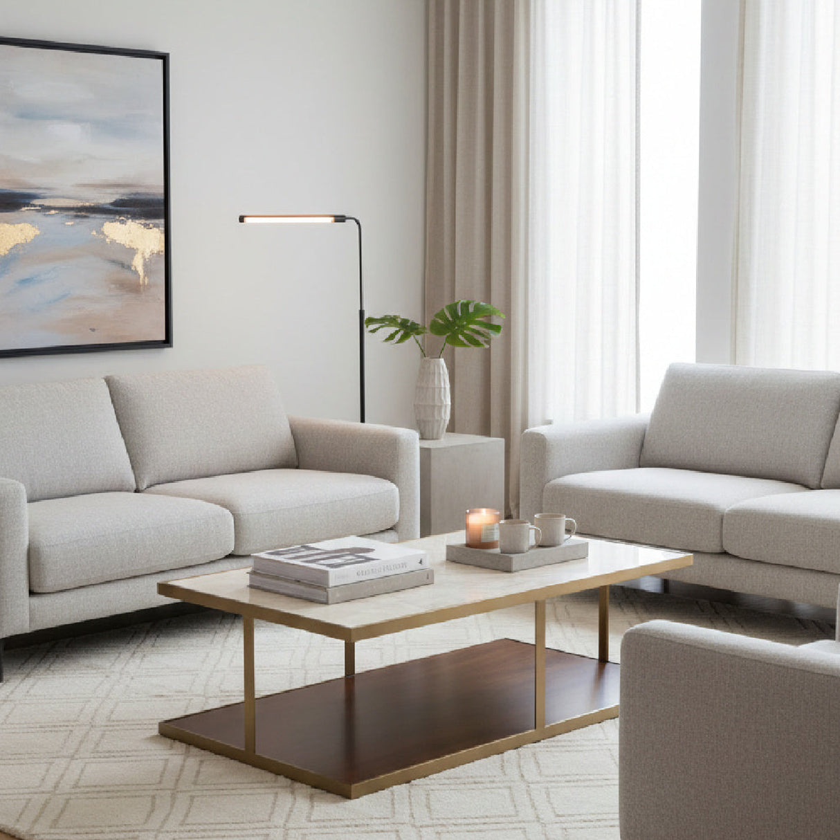 Modern European furniture - Beige Marble Rectangular Coffee Table - www.oroa.com | Oroa.com