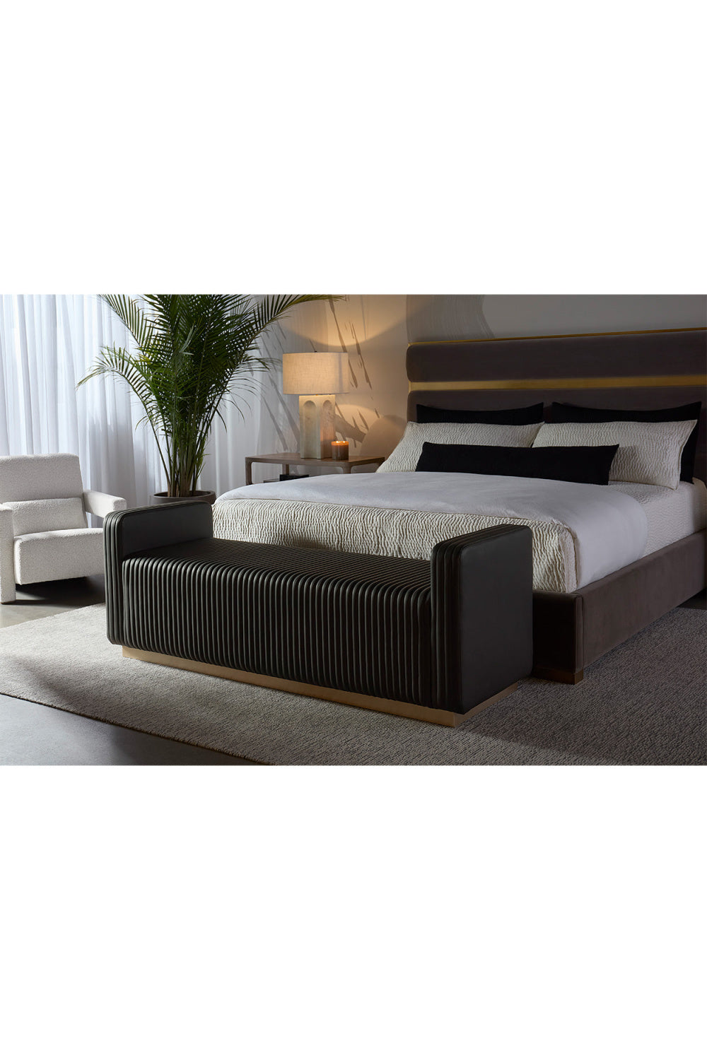Modern European furniture - Channel-Tufted Fabric Bench - www.oroa.com | Oroa.com