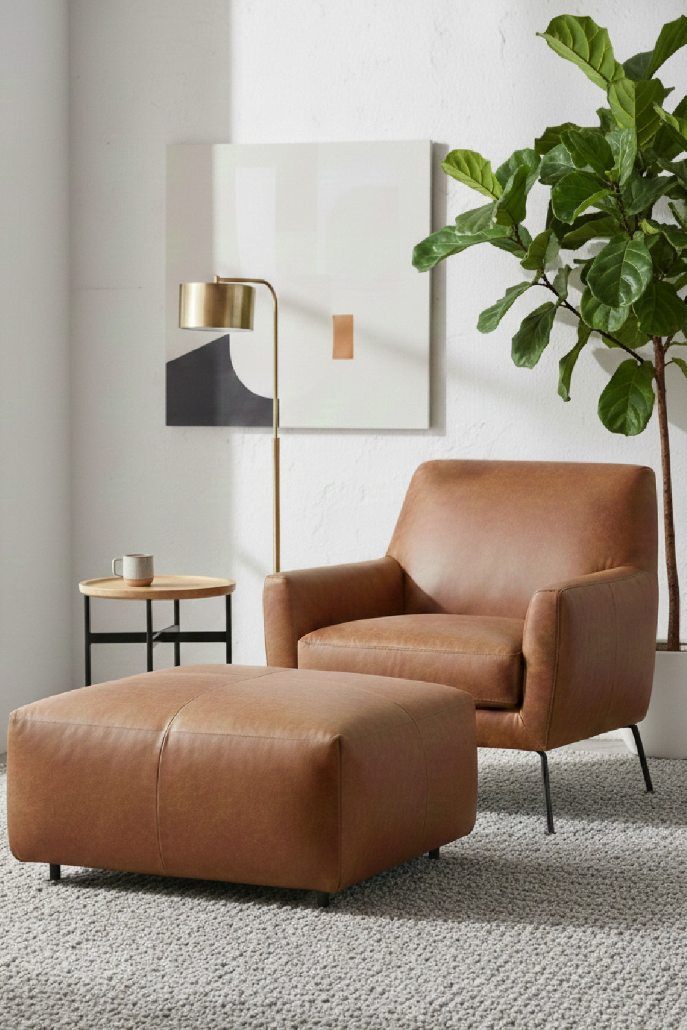 Brown Leather Square Ottoman | Oroa.com