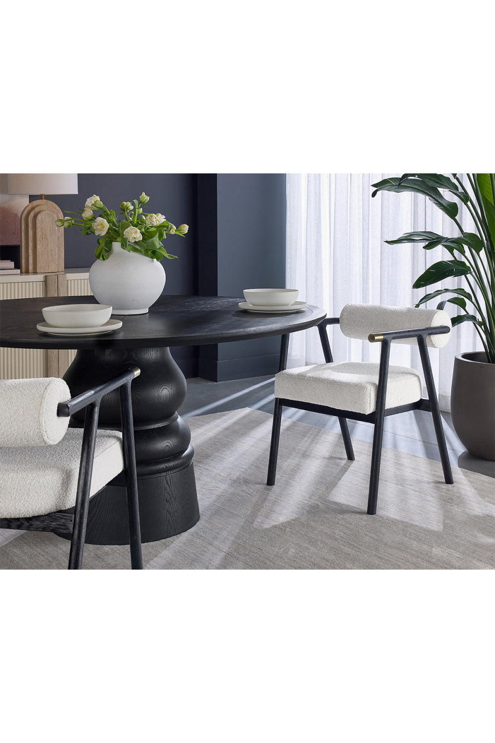 Modern European furniture - White Boucle Dining Armchair - www.oroa.com | Oroa.com