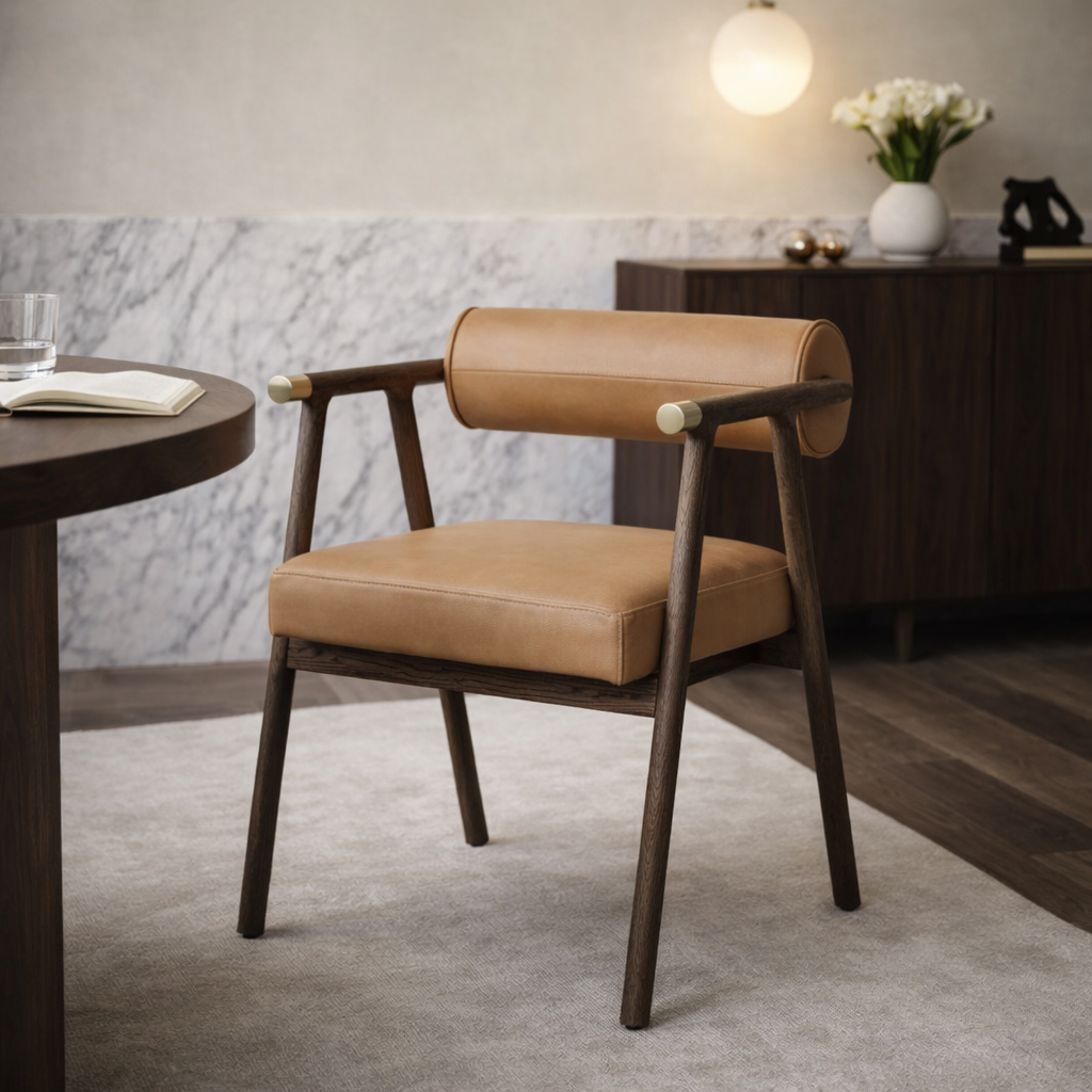 Modern European furniture - Brown Leather Dining Armchair - www.oroa.com | Oroa.com