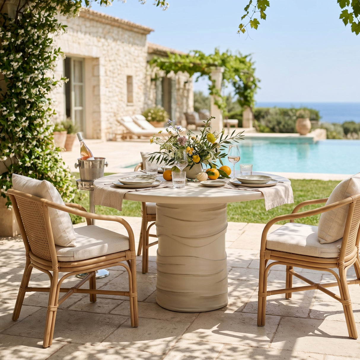Cream Round Indoor/Outdoor Dining Table | Oroa.com