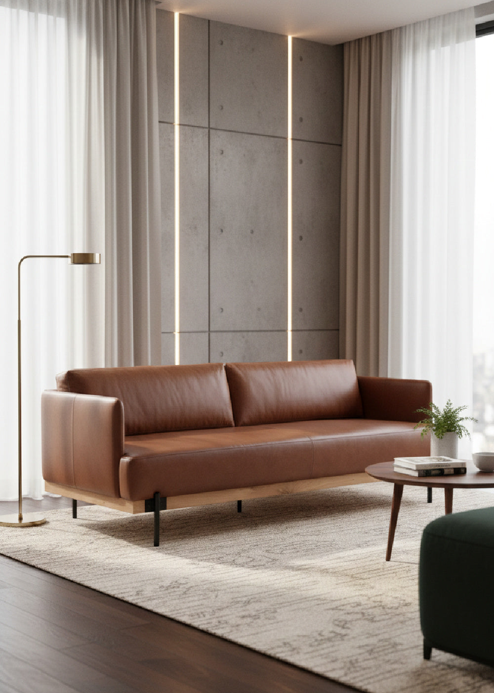 Modern European furniture - Oak Wood Frame Leather Sofa - www.oroa.com | Oroa.com