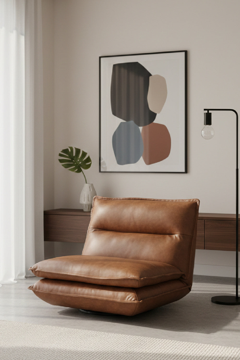 Modern European furniture - Brown Leather Swivel Armless Chair - www.oroa.com | Oroa.com